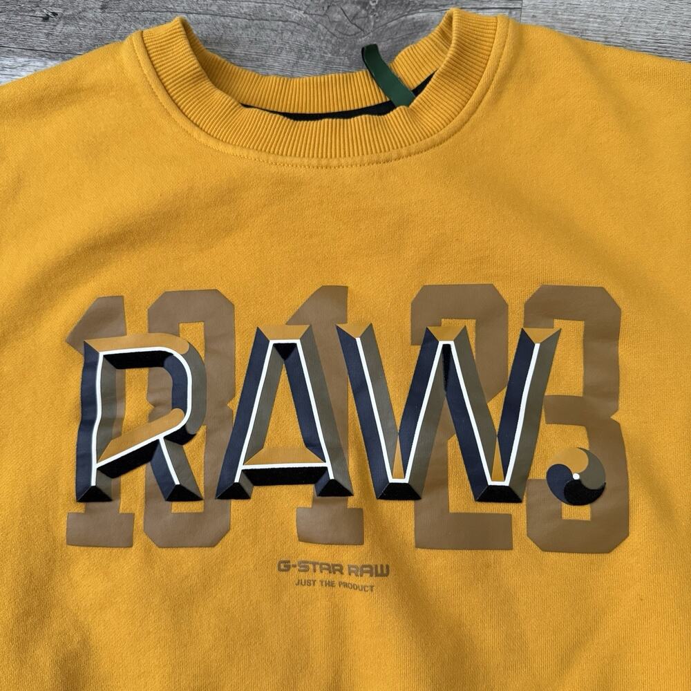 G-Star RAW Sweatshirt Mens Large Gold Crew Neck Pullover Graphic Print Logo